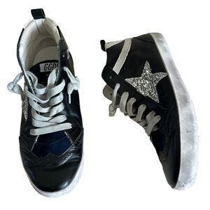 Golden Goose Mid-Star Black Golden Glitter Star Sneakers Size 39